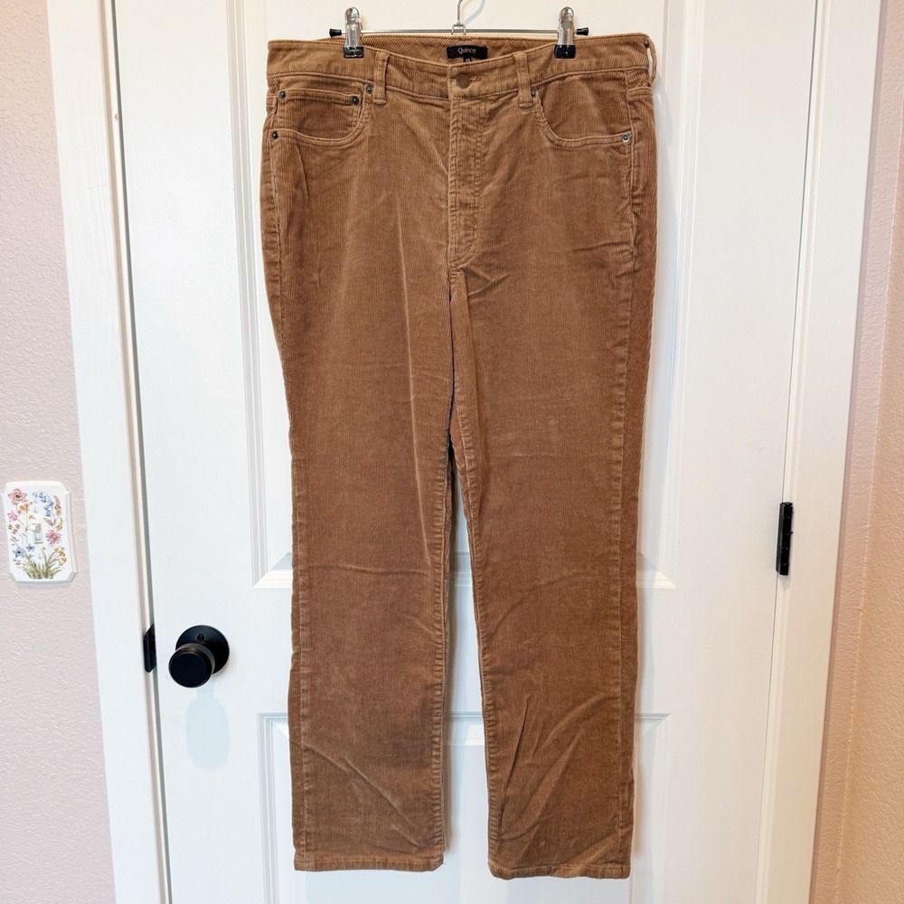 Quince Womens Organic Stretch Corduroy Straight Pants Size 14 Brown Capsule